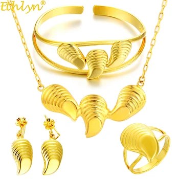 

Ethlyn Arab Gold Color Four-pcs Jewelry Set, Gold Bangles /Earrings/ Necklace/Ring Girls African Jewelry Sets S312