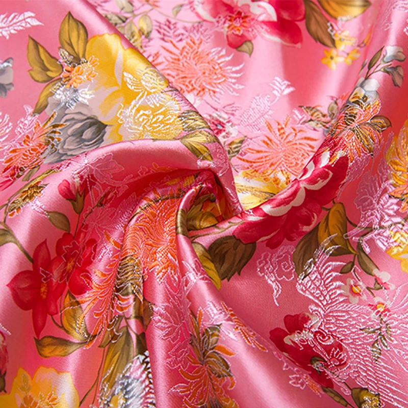 

Новое поступление, Полиэстеровая парча, розовая цветочная ткань пиона для фетра, Лоскутная Ткань, сумка для платья, простыня, 100x75см