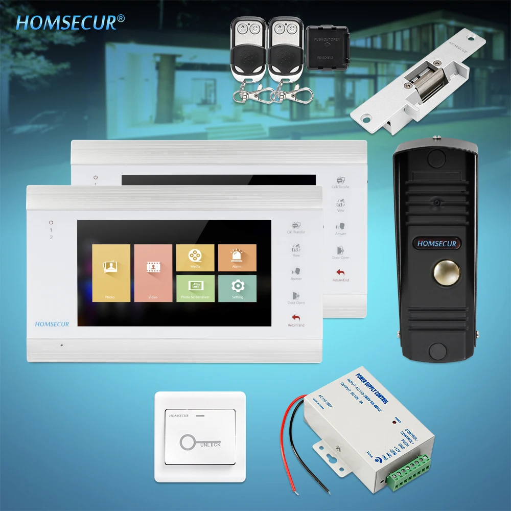 

HOMSECUR 7" Video&Audio Smart Doorbell Electric Strike Lock Set Included for Apartment (BC011HD-B +BM705HD-W)