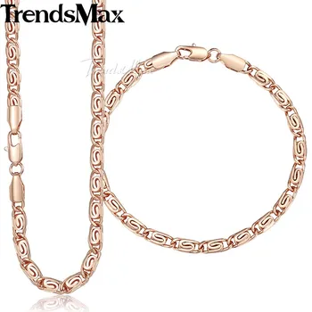 

5mm Women's Necklace Bracelet Jewelry Set Snail 585 Rose Yellow Gold Filled Chain GS182