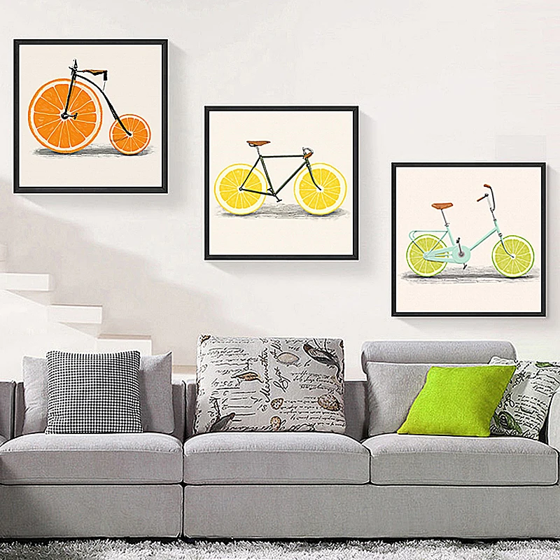 

SD LINLEEHON Cartoon Fruit Bicycle Wall Art Canvas Prints Abstract Art Poster Modern Cartoon Picture For Living Room Decor