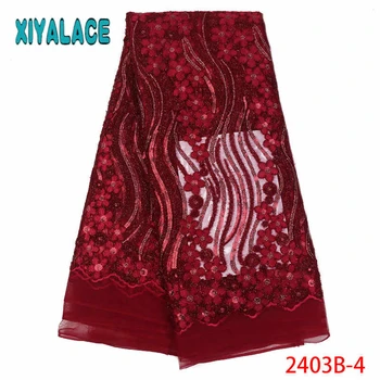 

Beautiful Sequins Tulle Lace Fabric with High Quality African with Embroidery 2020 Popular Lace Fabric For Wedding PGC2403B-2