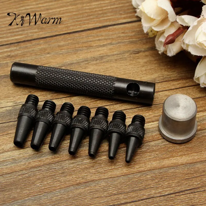 

KiWarm 7Pcs/set 2-5mm DIY Leather Punch Set Craft Eyelet Hollow Hole Interchangeable Hand Tools Leathercraft Tool Wholesale