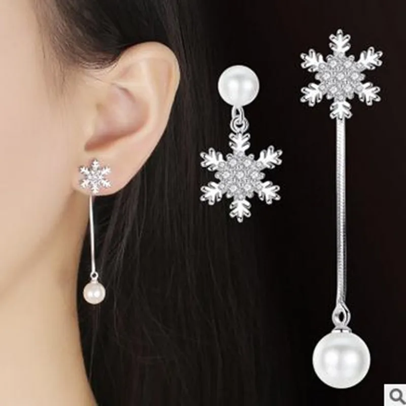TJP Popular Silver Plated Drop Earrings Wedding Jewelry Snowflake Shaped Crystal Zircon Girl Earring Accessory | Украшения и