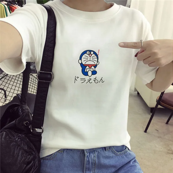 

ECTTCT Harajuku Japanese Women Cartoon T Shirts Unique Graphic Short Sleeves T-Shirt White Tees Kawaii Cute Cotton Shirt