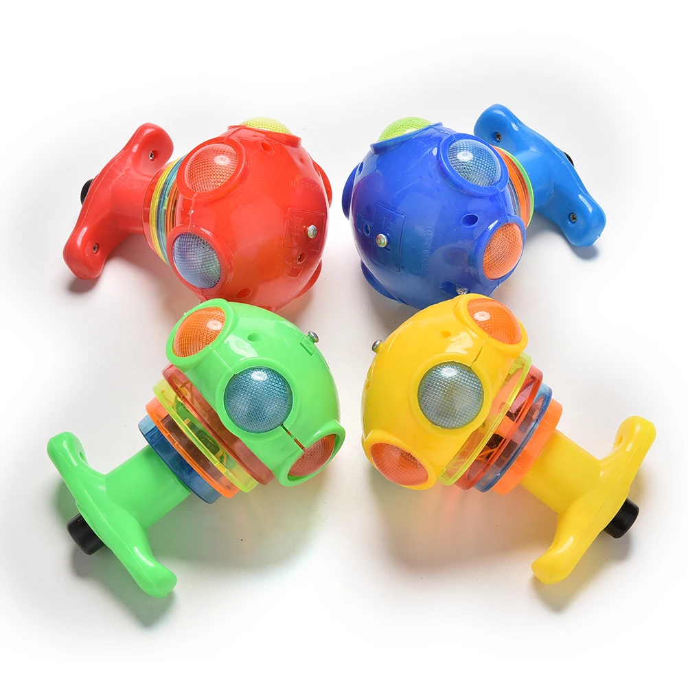 

New 1X Flash Gyro Colorful Light Peg-Top Manual LED Music Children Kids Toy