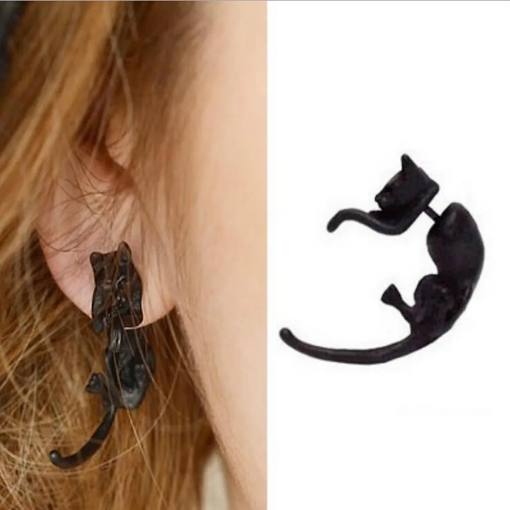 

1 Piece!!! Personality exaggerated Long tail Leopard puncture earrings/ small leopard cat 3 Colors earrings For Girls And Boys