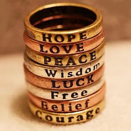 

1pcs Vintage Letter Ring Couple Lover Anillos Mujer MIDI Bague Femme Love Luck Free Hope Courage Rings for Women Men