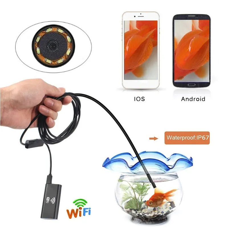 

8MM 8LED 720P 1/3/5m Ear Spoon Borescope Real-Time HD Video Endoscope Camera IP67 Inspection Monitoring for ios android windows