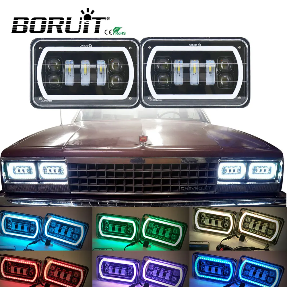 

1 Pair 4x6 Inch RGB Square Led Headlight Reflector Sealed Beam Replacement with High/Low Beam and DRL for Jeep Truck 4X4 Offroad