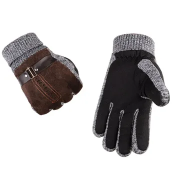 

Pigskin Gloves High Quality Winter Thicken Fleece Warm Men's Leather Gloves For Men Mittens Long Gloves Male Leather Gloves