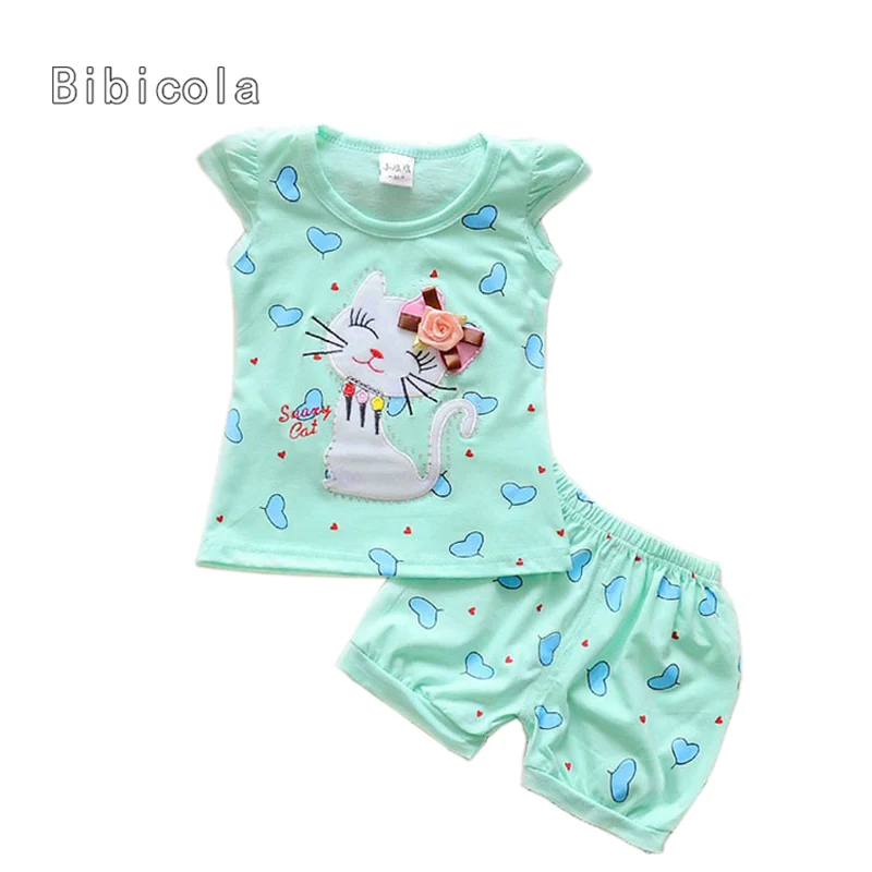 

BibiCola summer newborn baby girls clothing sets 2pcs set infants cute cat vest top+shorts sets summer toddler clothes set