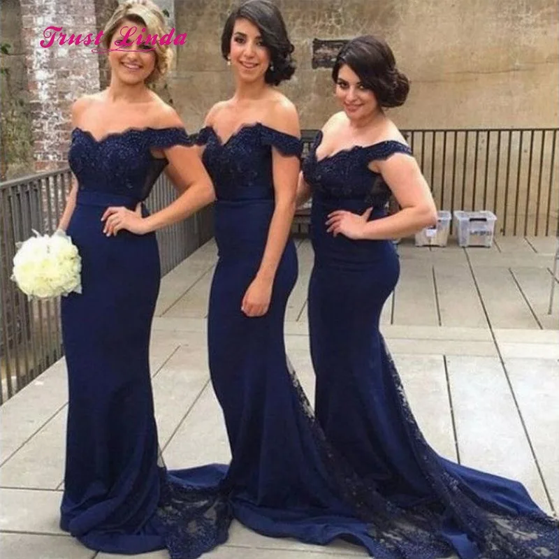 

Navy Blue Bridesmaid Dresses Off The Shoulder Mermaid Bridesmaids Dresses For Women Vestidos De Dama De Honor Mujer