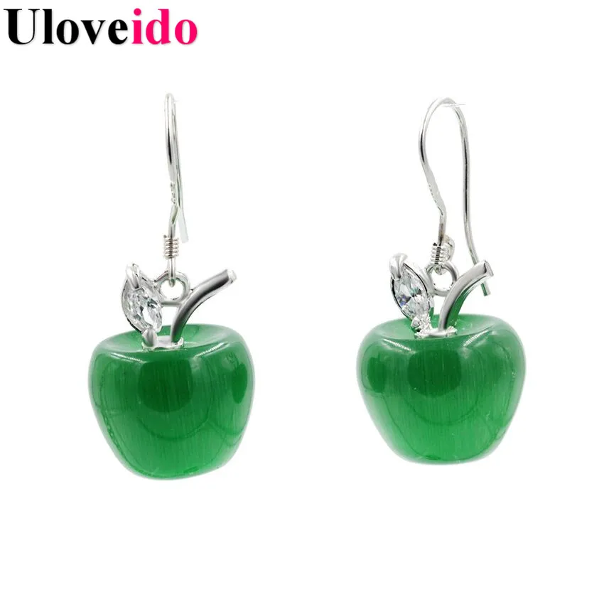

Uloveido 8 Colors Green Apple Long Earrings for Women Statement Earings Vintage Jewelry Earing Pendientes Christmas Gifts YL007