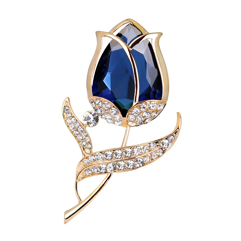 Crystal Rose Flower Brooch Pin Rhinestone Alloy Rose Gold Brooches