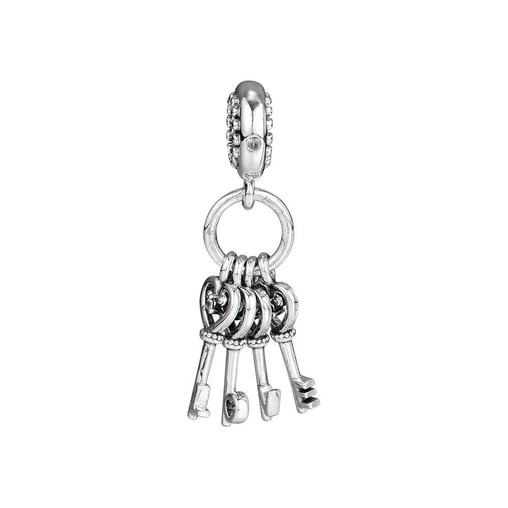 

925 Sterling Silver Bead Keys Of Love Dangle Charm Fits Original Pandora Bracelet Bangles Beads for Jewelry Making Women Gift