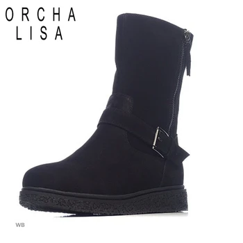 

ORCHA LISA New Arrive buckle Ankle boots for woman Kid Suede Winter Boots platform cool sexy mujer botties Botas Feminina J423