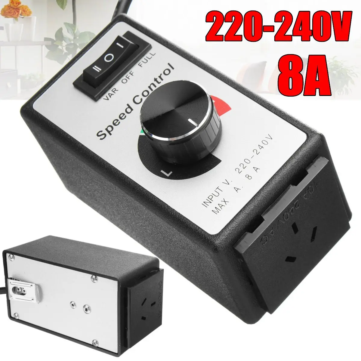 

Variable Fan Speed Controller Router Wand Motor AC Rheostat Tool Router Variable Motor Speed Controller 220V - 240V 8A