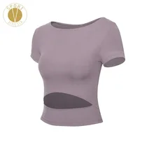 Спереди вырез короткий рукав Топ Для женщин Йога, для бега, тренажерный зал Спорт на открытом воздухе Каплевидным Вырезом Сексуальное облегающее платье Slim Fit Футболка