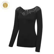 Вязанный крючком вырез длинный рукав, для йоги Топ Женская бегущая поезд Тренажерный зал Спортивный пикантный зауженный Вырез отверстия сетка прозрачная бесшовная многослойная рубашка