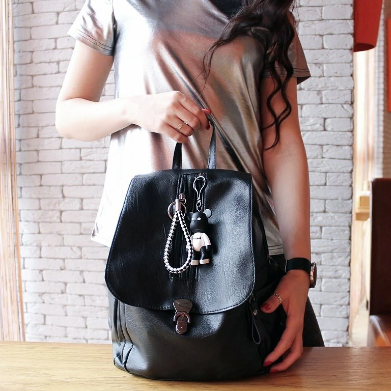 CASMOR Gloomy Bear Pendant lovely girl school bag pu Leather Backpack Women black fashion mochila escolar feminina