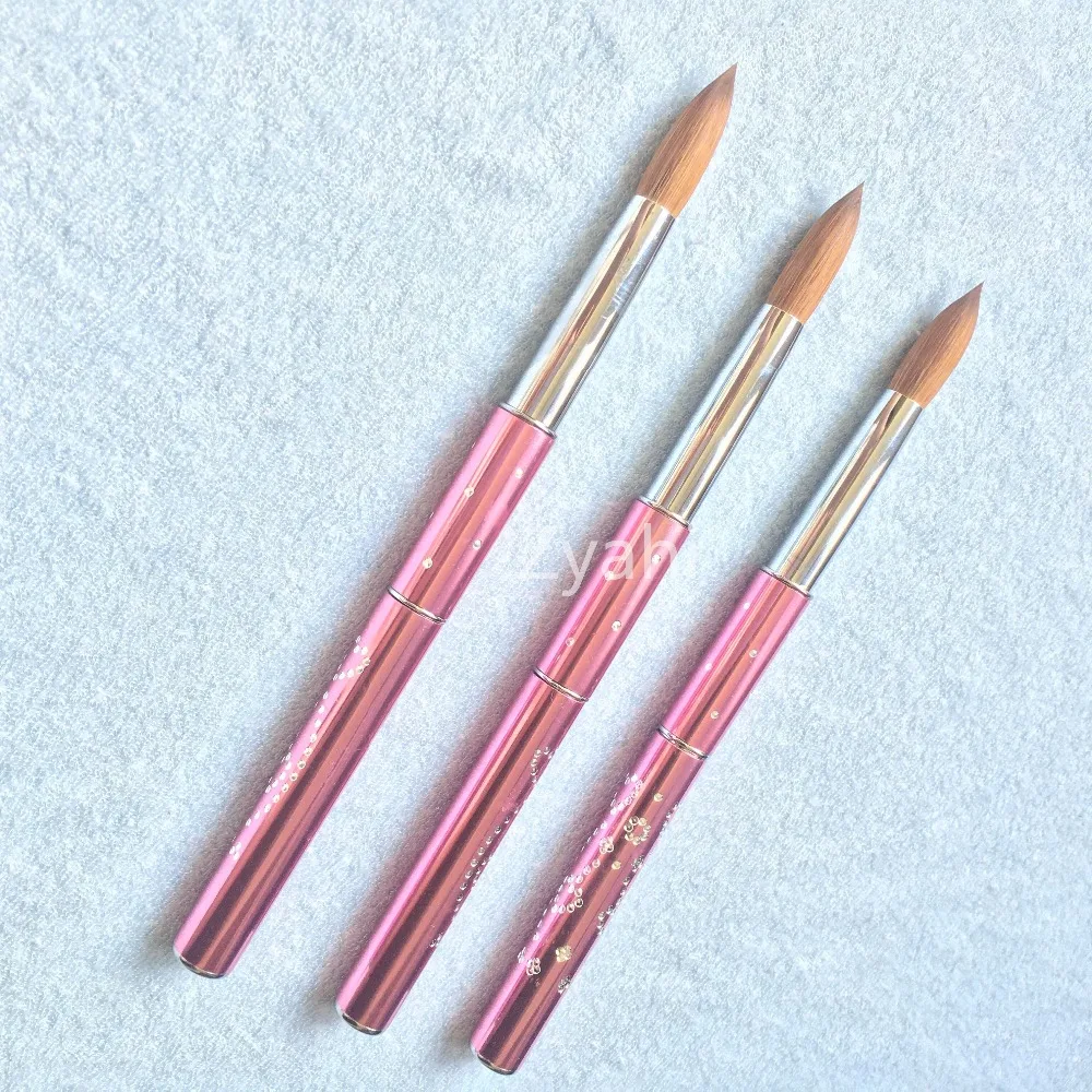 

1ps 4#6#8#10#12#14#16#18#20#22 Big Size Round Sharp Kolinsky Sable Brush Acrylic Nail Art Brush Pink Metal Crystal Acrylic Salon