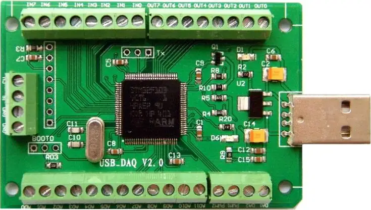 

mini USB DAQ Data Acquisition Module 0-3.3V Analog 12 ADC, 2 DAC, digital 8DI 8DO, PWM input output, Counter, screw terminal