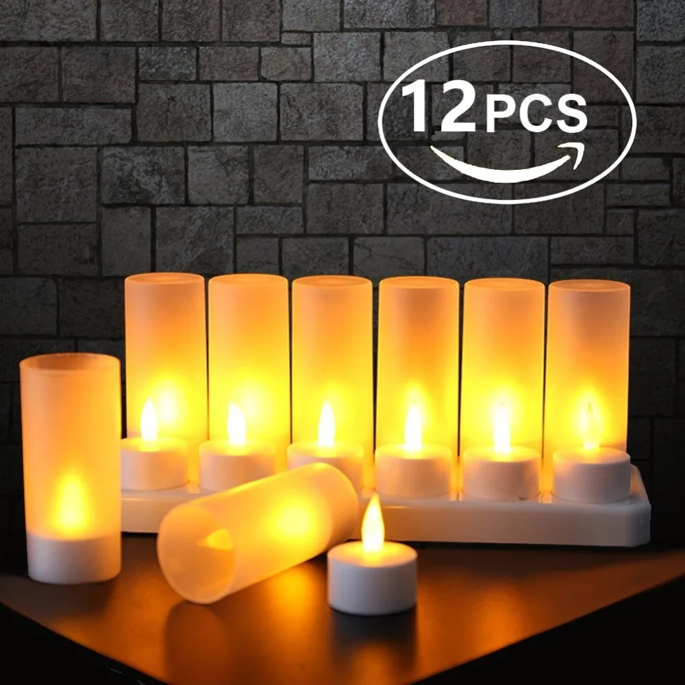 Беспламенные Свечи с перезаряжаемые светодиодные свечи с мерцающим пламенем чайная Свеча для свадебного декора чайная Свеча led