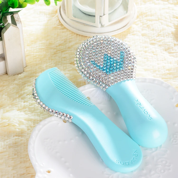 MIYOCAR Bling Bling blue beautiful set of good quality baby comb and bling blue white  crown pacifier for baby shower gift