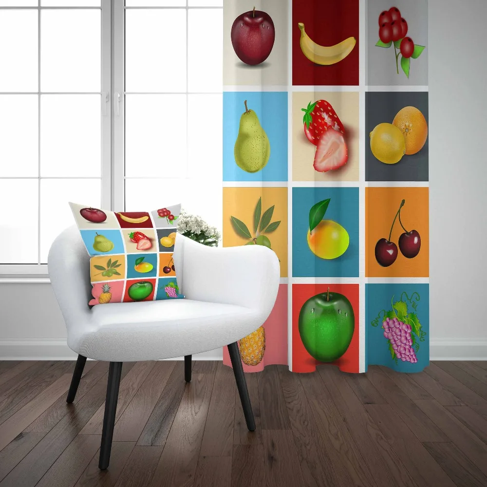 

Else Red Strawberry Lemons Apple Banana Patchwork 3d Print Living Room Kitchen Window Panel Set Curtain Combine Gift Pillow Case