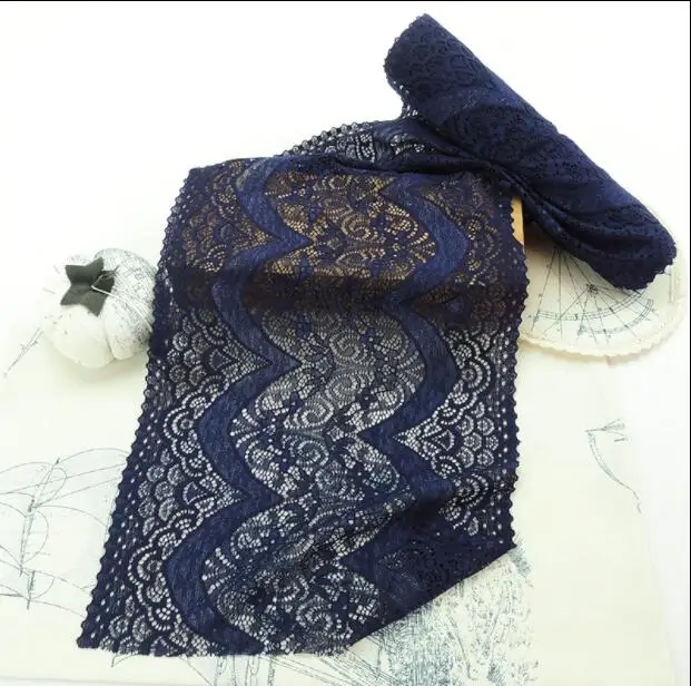

1 Meter French Vintage Stretch Lace Trim Navy Blue Elastic Lace Fabric DIY Lingeries Bra Panties Sewing Accessories 22cm