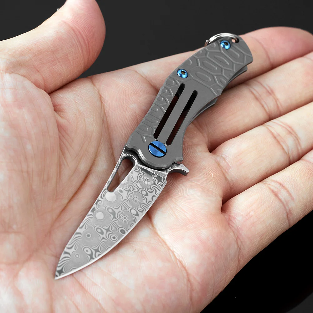 Kkwolf Дамаск карманный нож mini Titanium Ручка Кемпинг Тактический Выживание Складной нож EDC самообороны брелок нож подарок