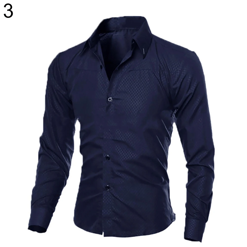 Для мужчин с длинным рукавом Slim Fit рубашка кнопка спереди Бизнес Работа