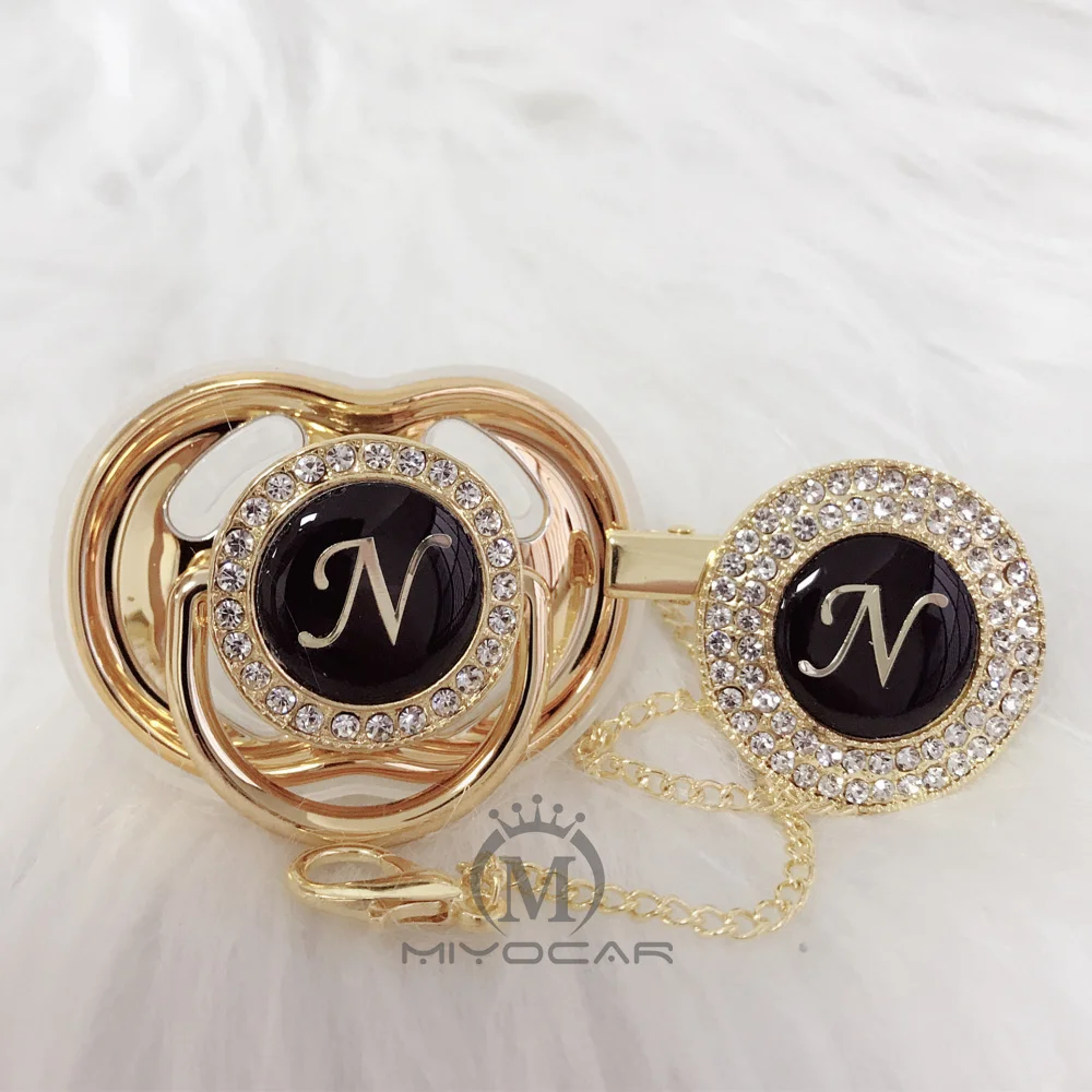 

MIYOCAR unique design name Initial letter N elegant bling pacifier and pacifier clip BPA free dummy bling unique design LN