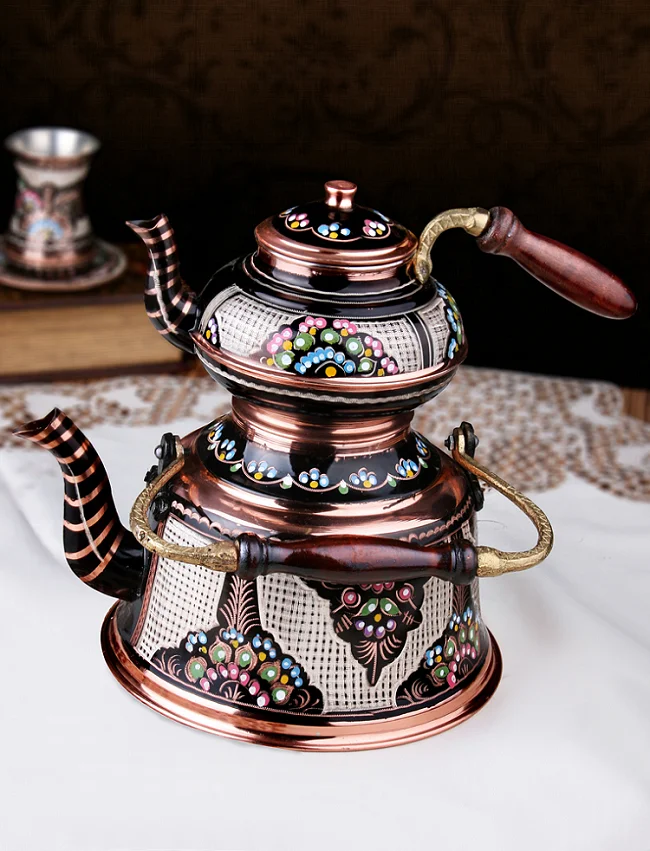 Украшенный медный китайский чайник Турецкая латунная ручка арабские Чайники