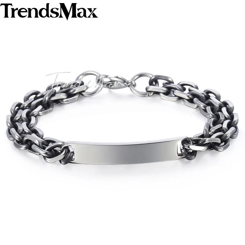 Trendsmax ID Bar Bracelet Boys Mens Chain Stainless Steel Cut Double