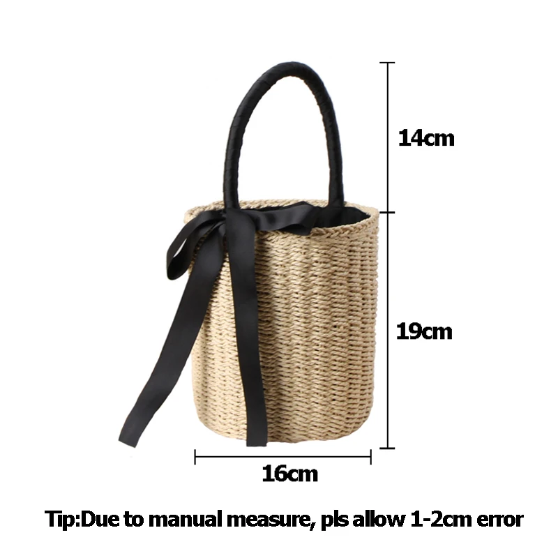 Women Handbag Summer Beach Female Ribbon Straw Bags Lady Vintage Drawstring INS Popular Basket Casual Weave Travel Tote SS3100 (14)