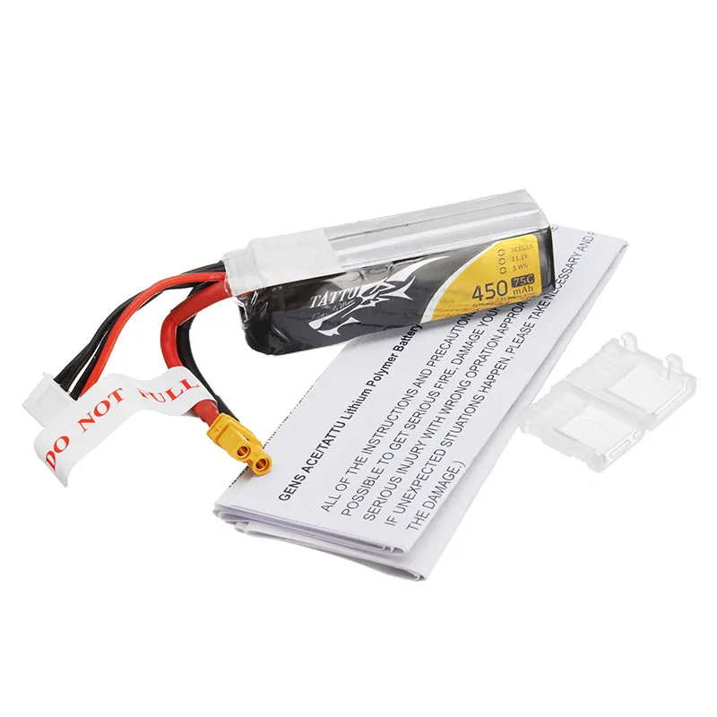 Tattu 11.1V 450mAh 75C 3S1P Rechargeable Lipo Battery XT30 Plug For RC Car Helicopter Quadcopter Spare Parts Accs