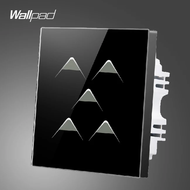 Гостиничный сенсорный Wallpad, UK 110 V-250 V, 5 банд, 1 способ, 5 кнопок, черное Хрустальное стекло, Электрический сенсорный светодиодный светильник, переключатели