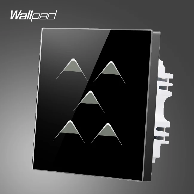 Hotel Touch Wallpad UK 110V-250V 5 Gang 1 Way 5 Buttons Black Crystal Glass Electrical Touch Led Light SwitchesFree Shipping