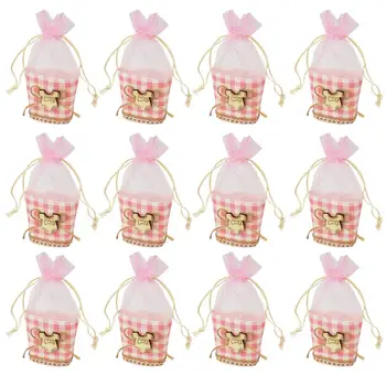 

12 Bags of Burlap Linen and chiffon, Christening bags girl, of candies, jewelry with laces,