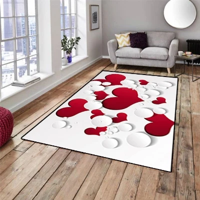 Else Love Белый Красный сердца Романтика 3d узор принт Нескользящая микрофибра Гостиная Декоративные Современные моющиеся области коврик