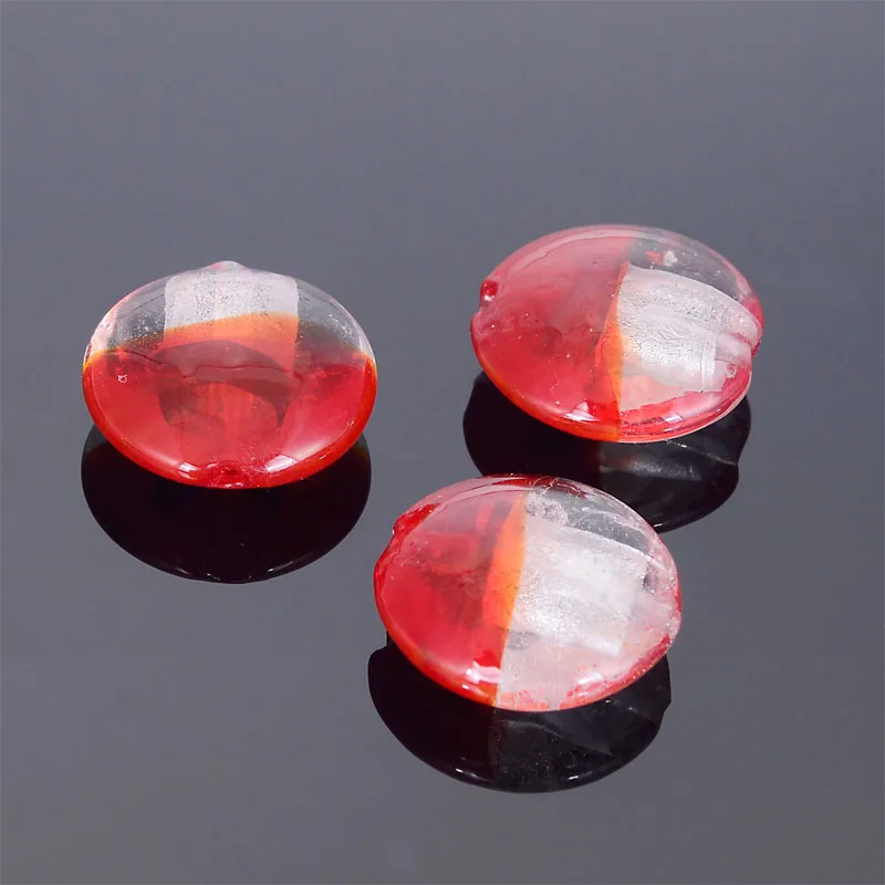 

Miasol 5Pcs 20mm Double Color Silver Foiled Glass Chamilia Beads Flat Round Glass Lampwork Spacer Beads For Diy Jewelry Making