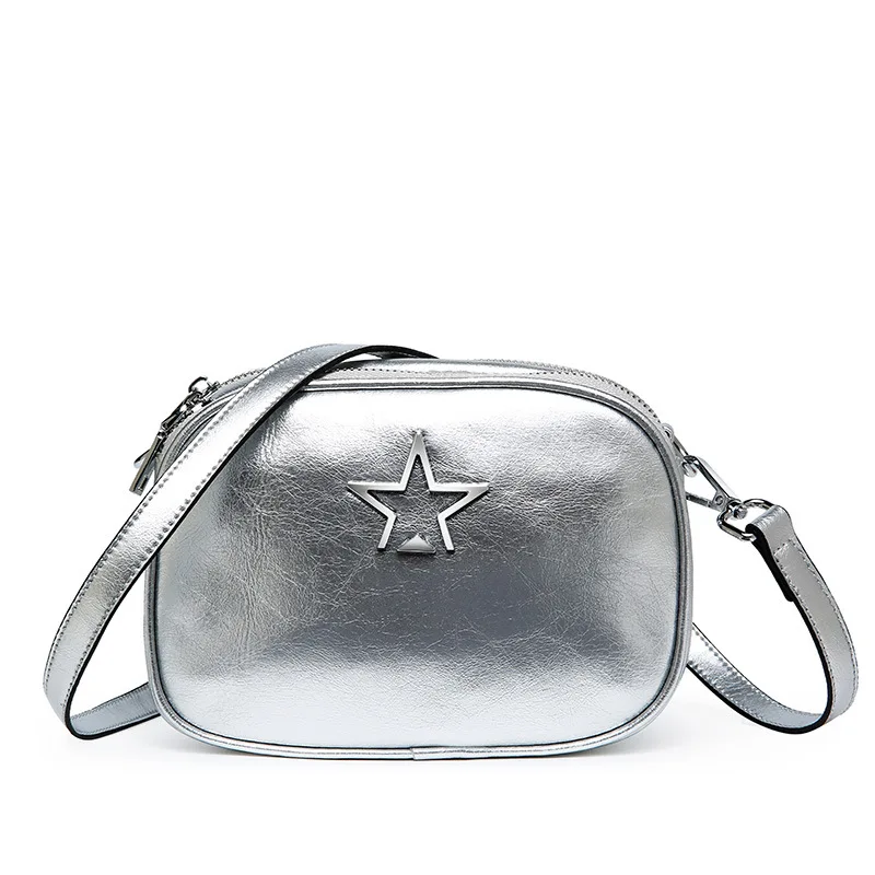 

Mini Genuine Leather Messenger Bag Women Double Independent Pocket Bag Ladies Star Logo Design Shoulder Bags for Women 2018