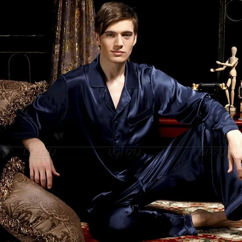 Silk Pajamas Mens Silk Satin Pajamas Set Pyjamas Set Sleepwear Loungewear S~4XL