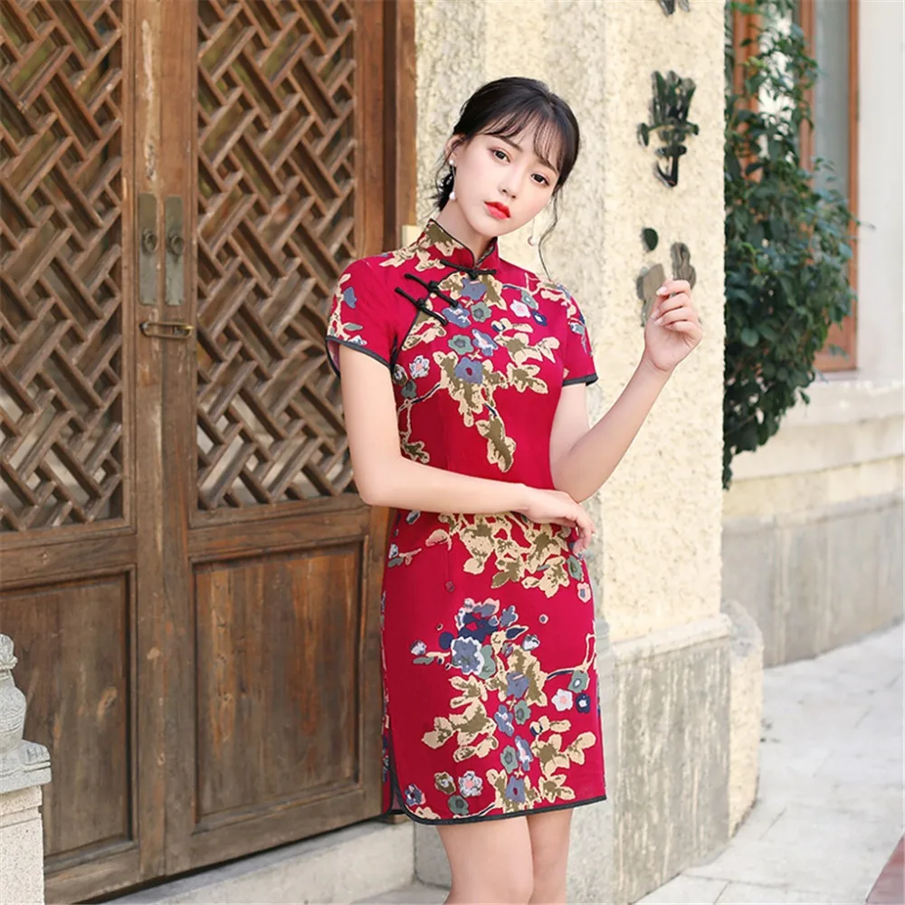 Шанхай история 2019 Весна Cheongsam смесь льна Qipao с подкладкой китайское традиционное платье Восточный китайский Женская одежда