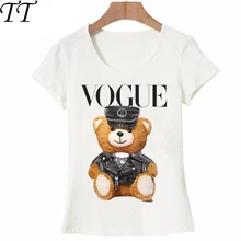 Новая летняя модная женская футболка с коротким рукавом, супер милая, vogue, полицейский медведь, футболка с плюшевым медведем, белые топы, крутые хипстерские футболки