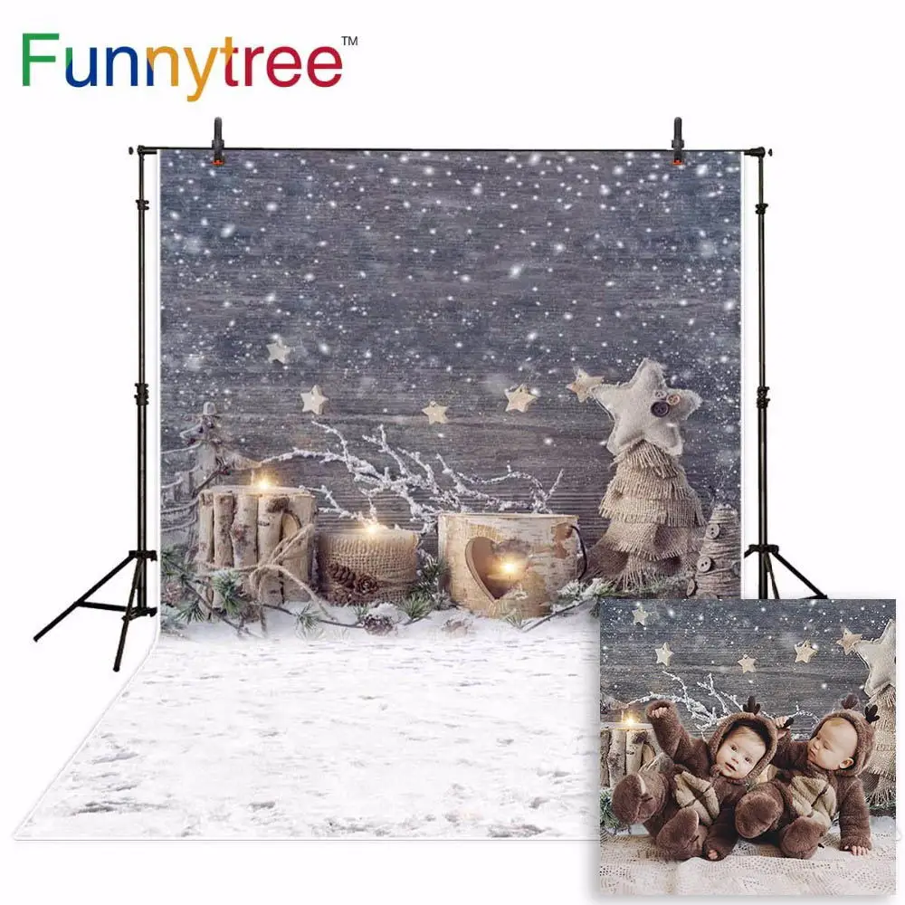 

Funnytree background for photography studio Christmas decoration winter snow for children wood backdrop photocall photobooth