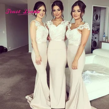 

Woman Dresses For Party and Wedding Cap Sleeves V Neck Floor Length Long Bridesmaids Dresses Robe Soiree Dentelle