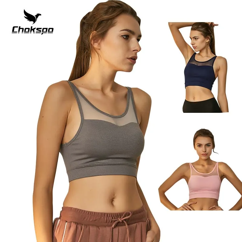 Chokspo Vrouwen Seamless Sport Bra Ademend Woman Athletic Brasier High Impact Padded 3 Colors Shockproof Back Fitness Mesh | Спорт и